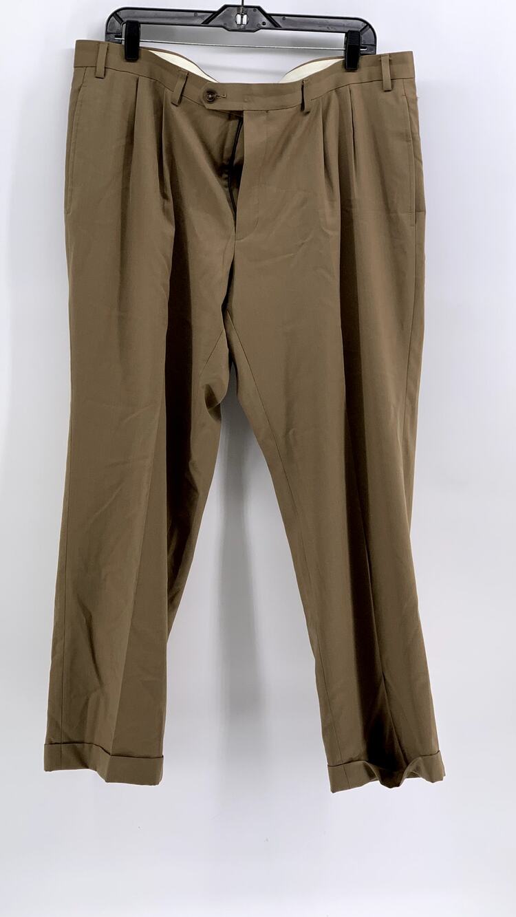 LAUREN RALPH LAUREN Men's Tan Regular-Fit Cuffed Wool Pants SZ 38X29